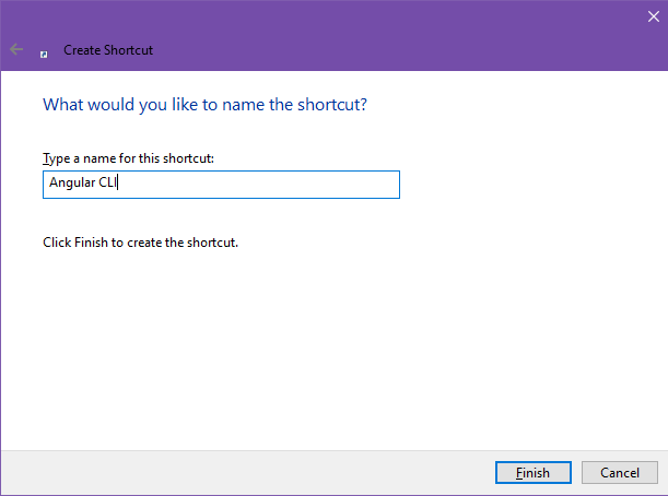Figure 2 shows the second page of the shortcut creation dialog box, where you assign the shortcut a name.