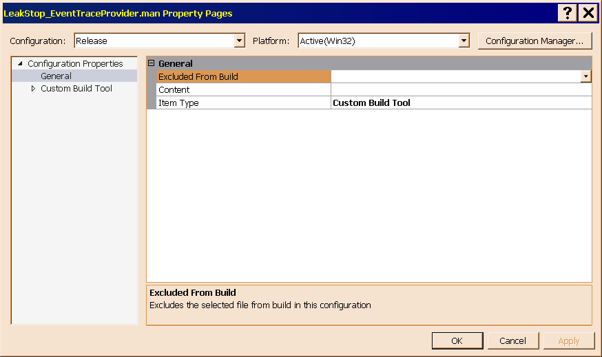 Figure 10 shows the main property sheet of LeakStop_EventTraceProvider.man.