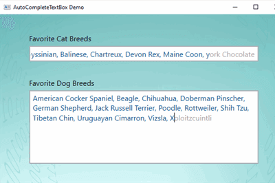 Thumbnail for AutoCompleteTextBox for comma-seperated terms in C# and WPF following the MVVM approach