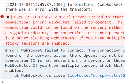 Thumbnail for .NET Core Razor pages (MVC) SignalR Client Error Message "connection disconnected with error 'websocket is not in the Open state'" Handling